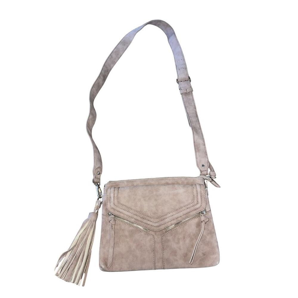Faux Suede Shoulder Crossbody Handbag Purse Tassel and Adjustable Strap Western